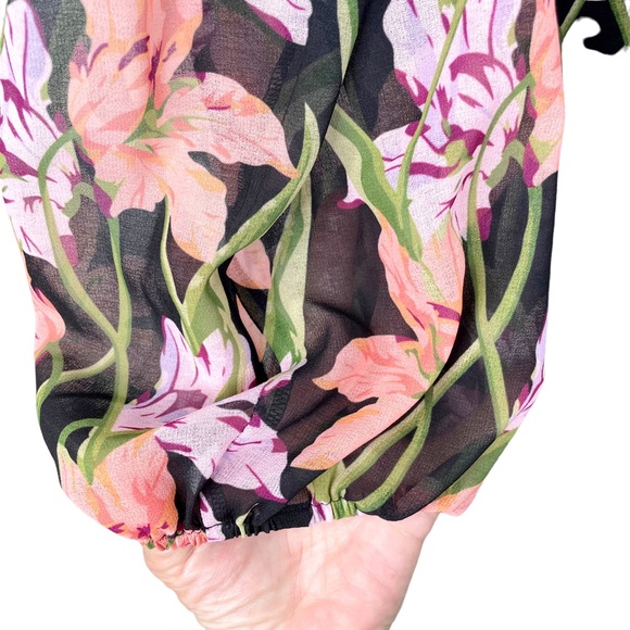 Anthropologie Aryessa Trellis Floral Wrap Dress Balloon Sleeve Small Black Pink - Picture 11 of 15
